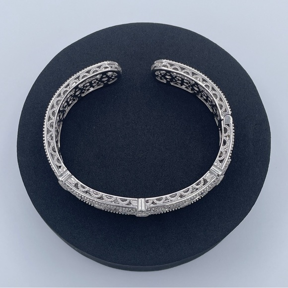 Judith Ripka Diamonique Sterling Silver Cuff Bracelet Wide Hinged Signed 925 - Picture 3 of 8